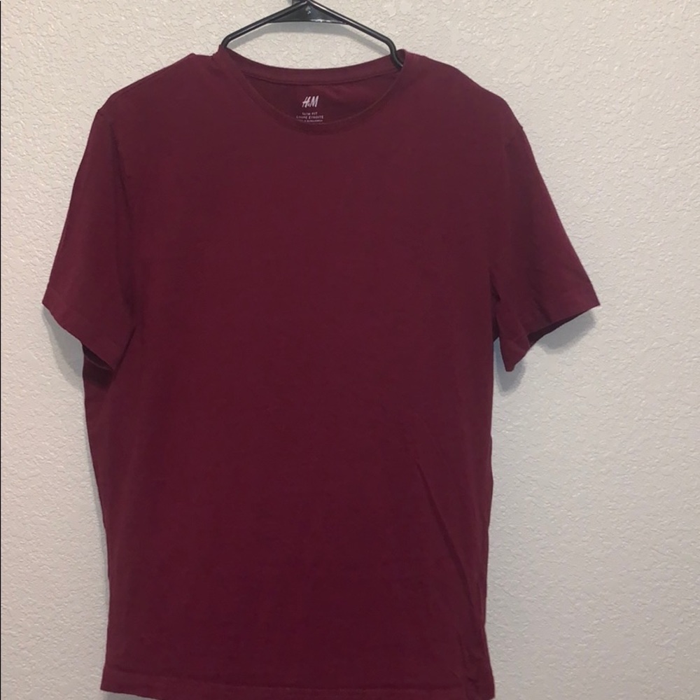 H&M Slim Fit Maroon Blank Short Sleeve Tee